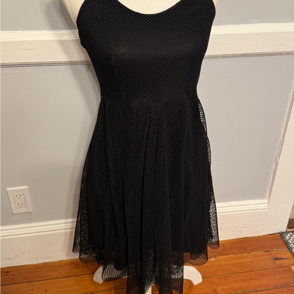Finn & Clover NEW Asymmetrical Black Fishnet Midi Y2K Dress Size Large - Picture 3 of 7